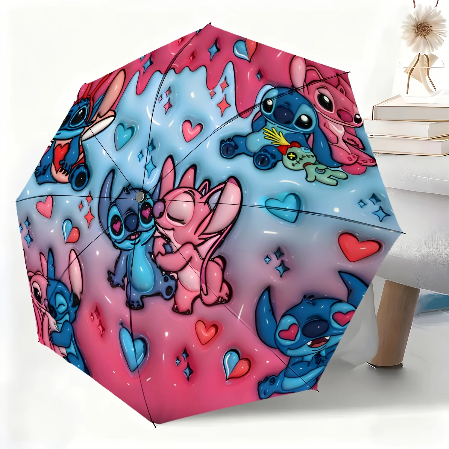 

Автоматический зонт с изображением персонажа мультфильма Дисней Ститч, 1 шт., всепогодный, двойного назначения, подходит для любых случаев, портативный.