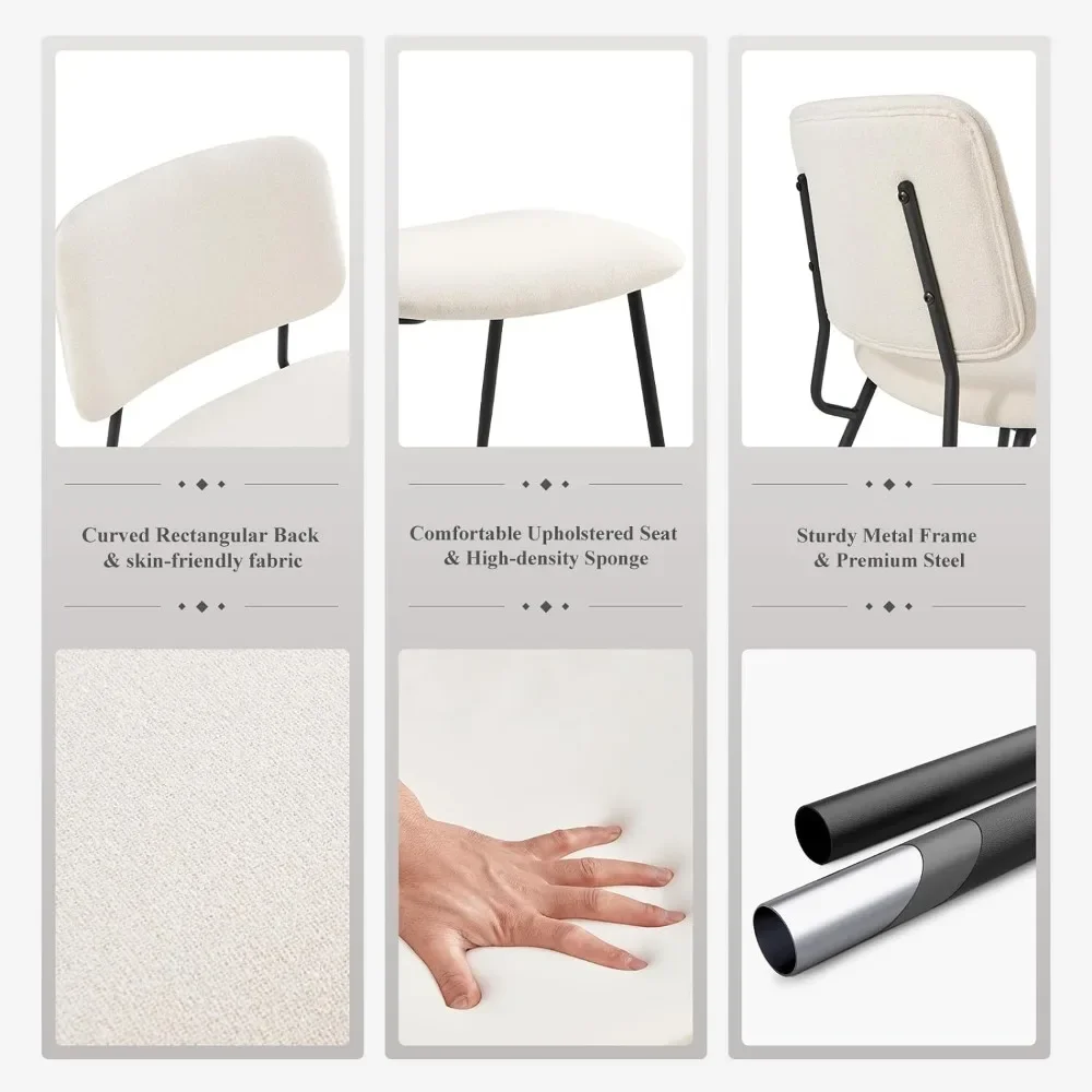 Sillas de comedor de tela con patas de Metal sólido y respaldo curvo, silla de comedor con acento, sillas de cocina elegantes, muebles para el hogar color crema