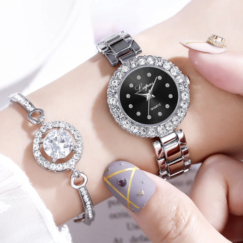 

Watch Fashion Women's Watch With Diamond Bracelet Watch Two-piece Set Simple Quartz Watch Steel Band Temperament Women's Watch
