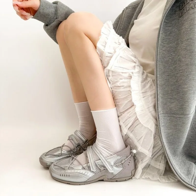 Mary Jane Sports Shoes 2026 New Fashion Soft Soled Mesh Breathable Casual Women Flat Shoes Outside Comfy Non-slip Single Shoes