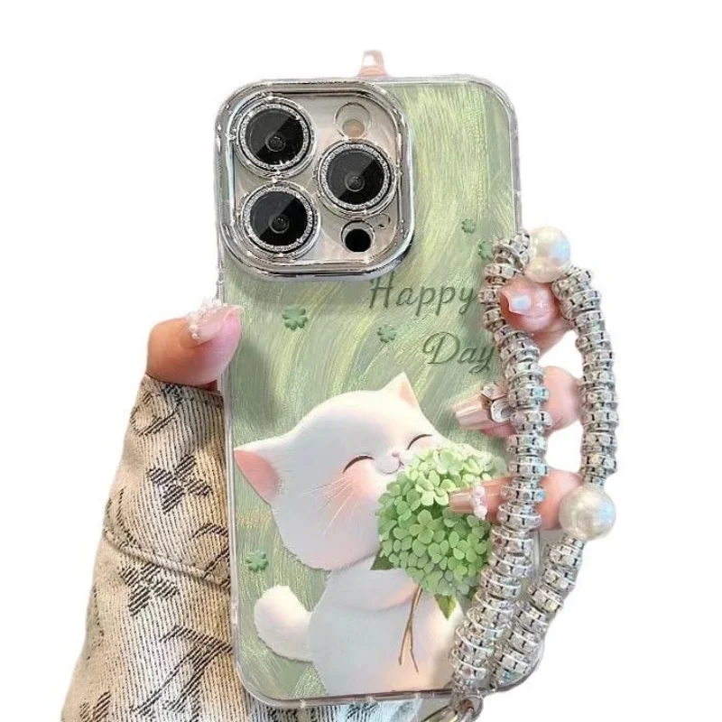 Kitten’s Bouquet Silk Pattern Phone Case For iPhone 16 15 14 Plus 13 12 11 Pro Max Full Cover