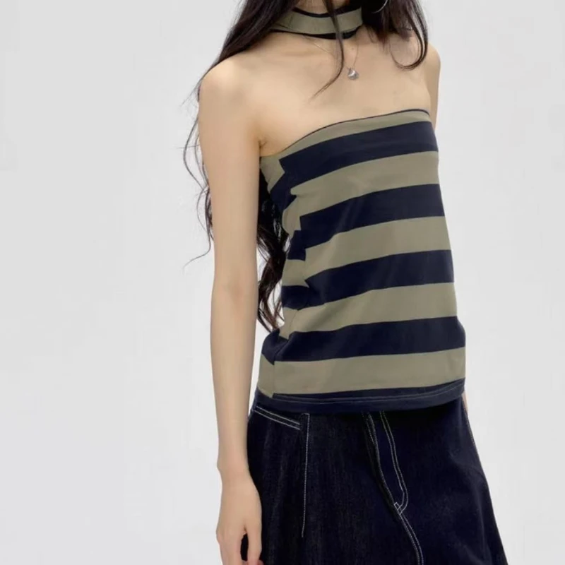 Y2k الجمالية التباين اللون شريط تانك القمم الشارع الشهير النساء عارية الذراعين الدبابات Harajuku الصيف عادية الجرونج خمر قمصان
