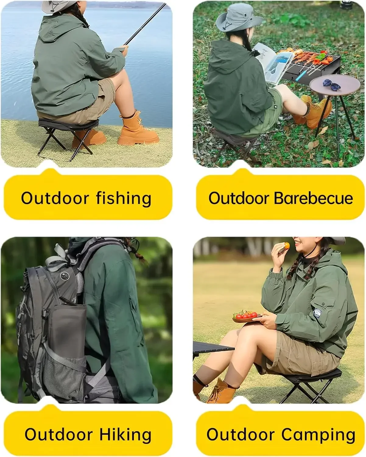 Camping Folding Chair Portable Multifunctional Outdoor Picnic Collapsible Stool with Carry Bag Ultra Light Fishing Stool for BBQ