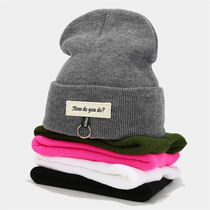 

Spring and Autumn Acrylic Letter Thicken Knitted Hat Warm Hat Skullies Cap Beanie Hat for Men and Women 207