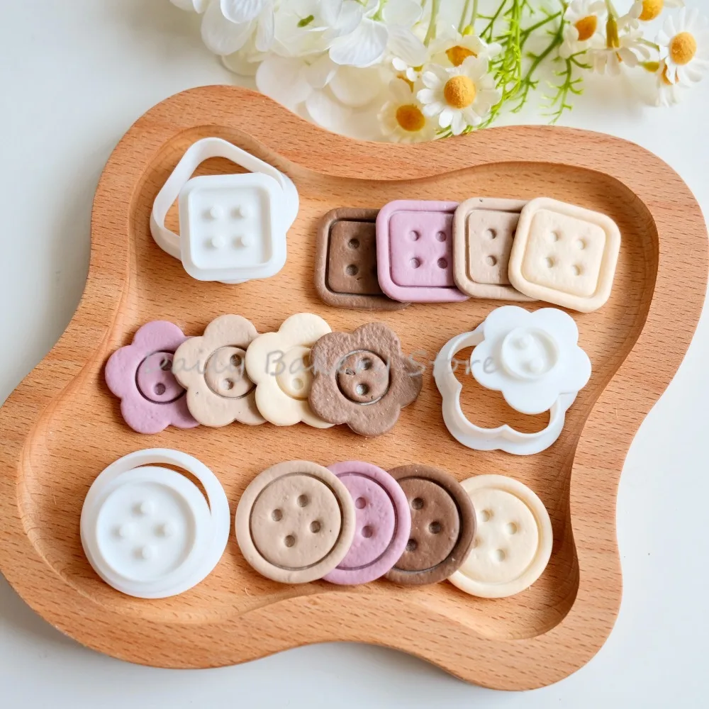 3pcs Cartoon Button Shaped Cookie Mold Flower Round Square Fondant Frosting Cookie Embossing Mold Baking Cake Decorating Tools