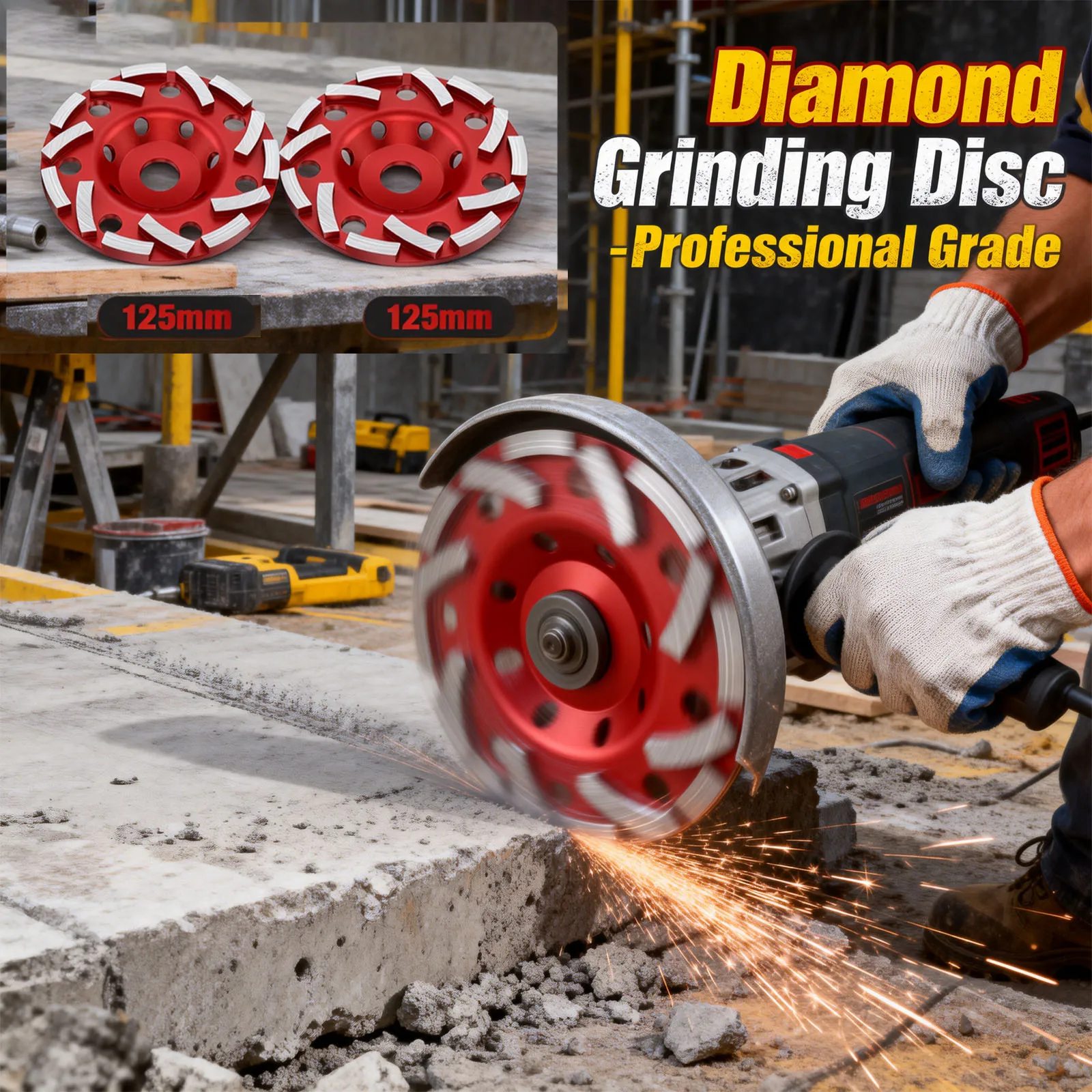 

5-дюймовый алмазный шлифовальный диск, абразивный стаканчик, износостойкий алмазный шлифовальный круг, прочный угловой шлифовальный диск для бетона