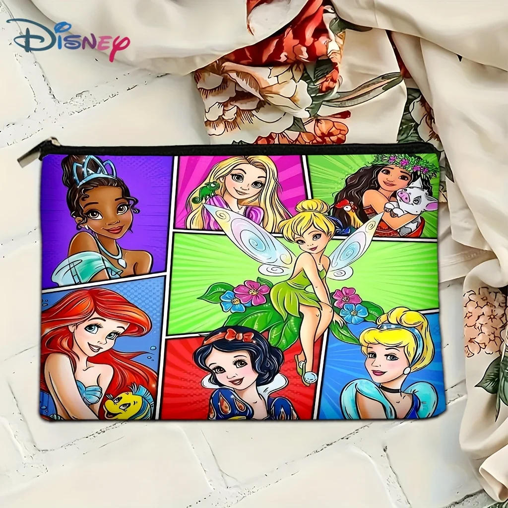 1 bolsa de maquillaje de princesa de Disney, diseño colorido de Blancanieves, Ariel y Belle, bolsa de almacenamiento de joyas, bolsa de viaje perfecta con cremallera, divertido regalo de cumpleaños