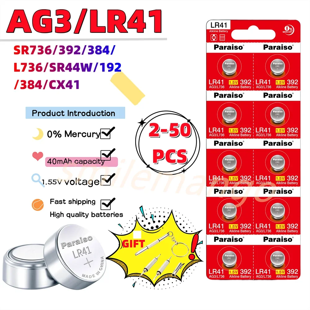 

2-50PCS High Capacity LR41 Alkaline Batteries AG3 L736 392 384 192 Premium 1.5V Button Coin Cell Batteries for Medical devices