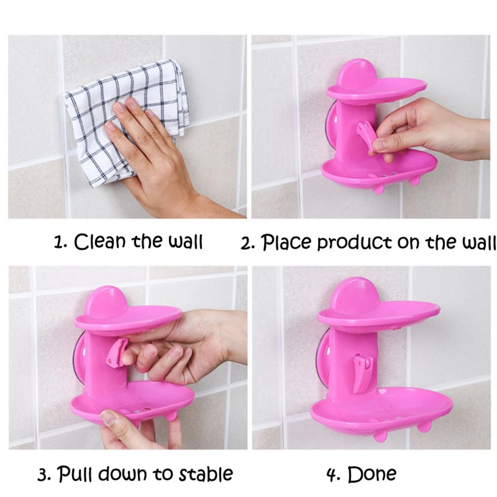 1 Pc 14cm X 10cm X 13cm Trendy Hot Selling Bathroom Double Layers Strong Sucker Soapbox Soap Draining Holder Soap Dish