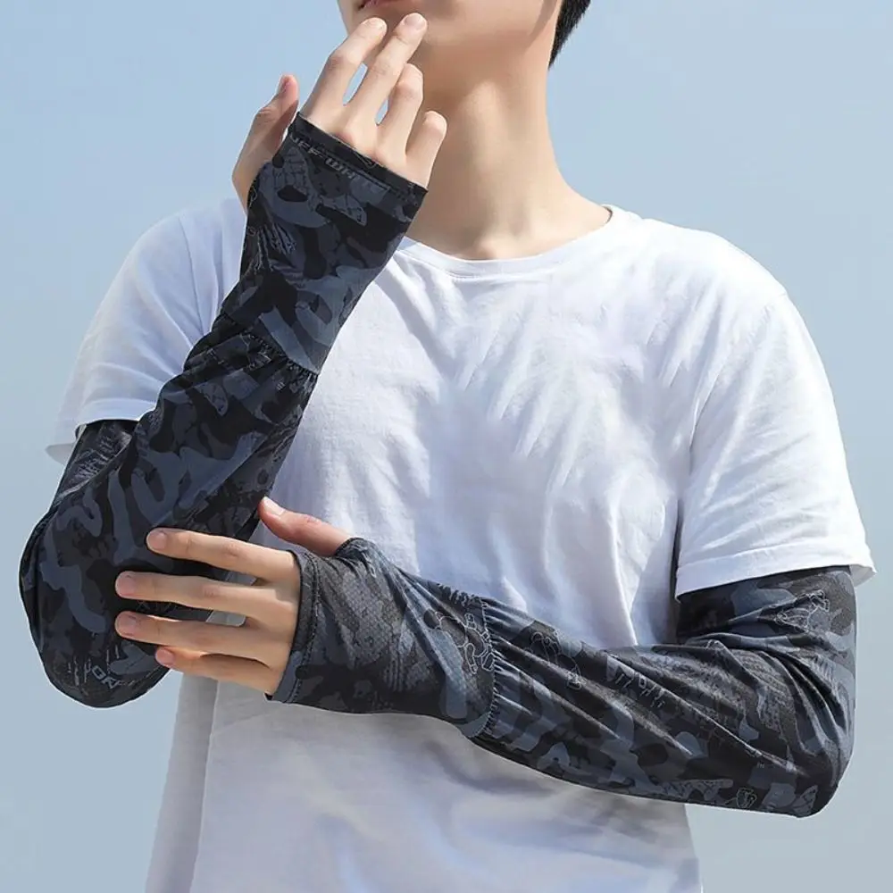 Lodowy jedwab kamuflażowe rękawy przeciwsłoneczne szybkoschnące pochłaniające pot męskie sportowe ochraniacze na ramiona elastyczne oddychające