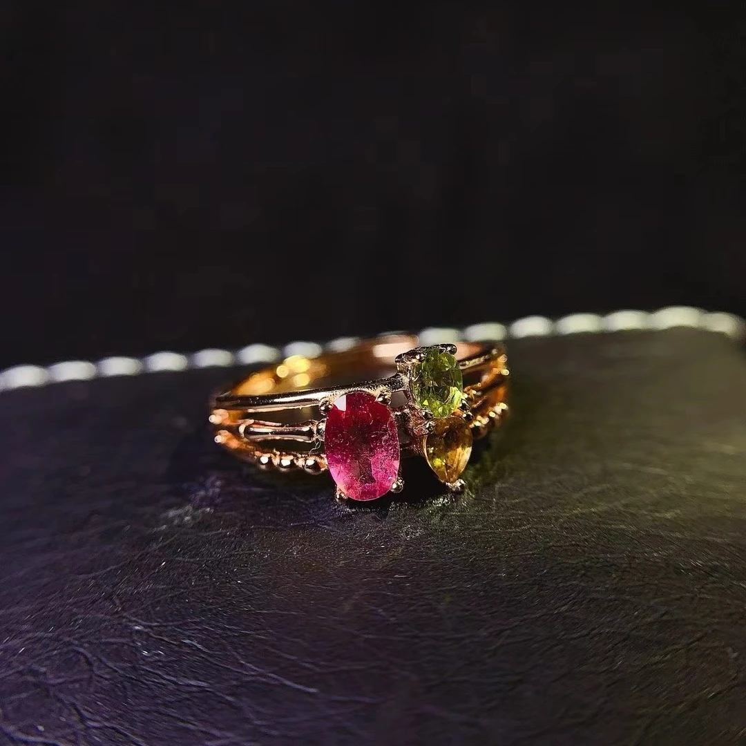 

KJJEAXCMY Natural Tourmaline Ring S925 silver , electroplated locking color process, high clarity Full of luster Support testing