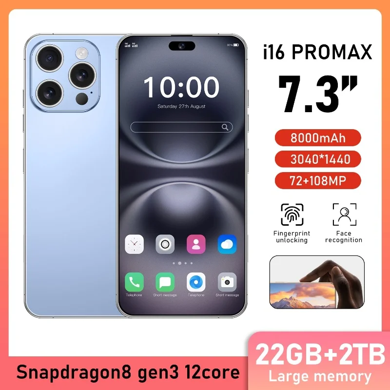 

HOT 2025 new i16 Pro max original intelligent 5G dual card dual standby Android 14 system global version phones 8000mAh battery