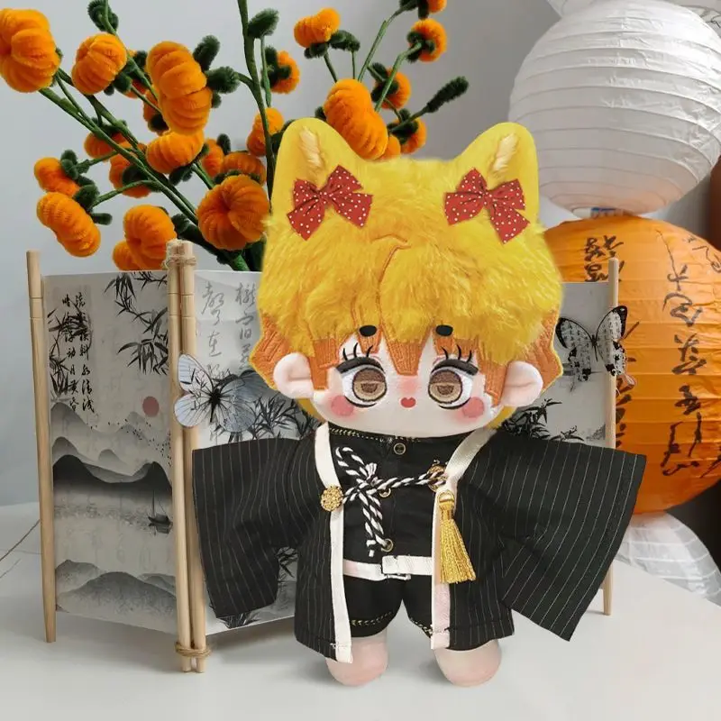 20CM Agatsuma Zenitsu Plush Dress Up Cotton Doll Cosplay Clothes with Skeleton Plushie Xmas Gifts Toys for Kids