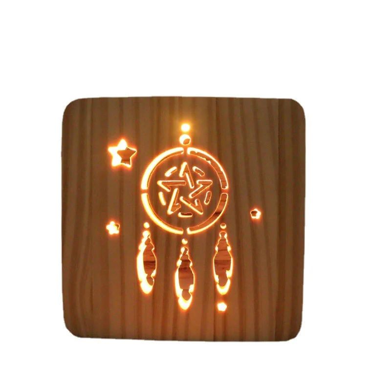 

Solid wood hollow cross night light bedside LED luminous ambient light