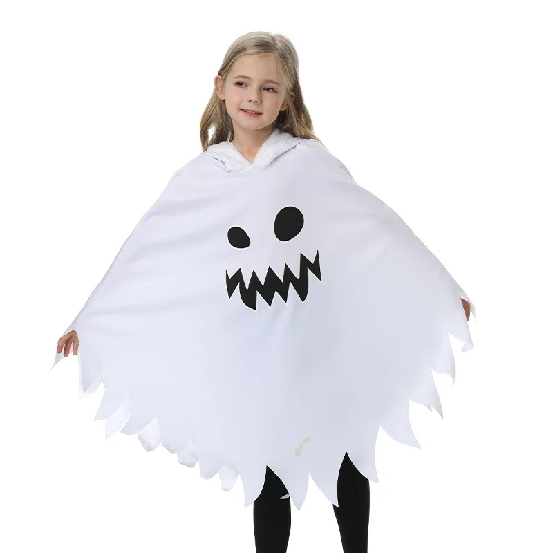 Halloween Kids Cosplay Costume White Black Luminous Ghost Luminous Face Cape Shawl Party Dress-Up Costume Boys Cape Girl Skirt