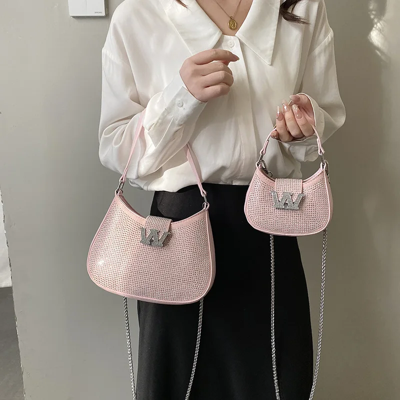 Women Underarm Bags Luxury Diamond Half-moon Shoulder Handbag New Clutch Purses Evening Bags Trend Fashion Messenger Small Bag