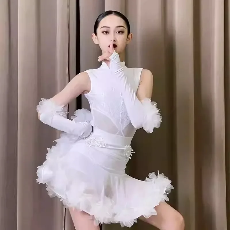 

cha-cha Latin Dance Dress Girls' Autumn and Winter New Style Girls' Practice Dress Children's Advanced Performance dress Set