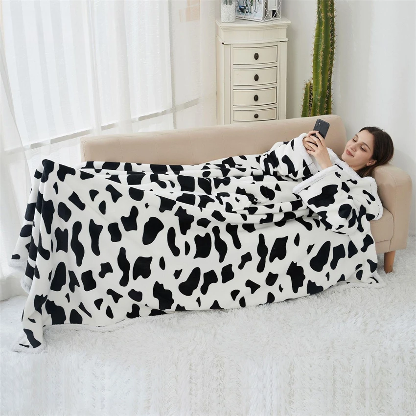 

Lengthen Thickened Flannel Nightgown, Lamb Fleece, Simple Home Sofa, Lazy Blanket with Sleeves, Wearable Casual Cloak