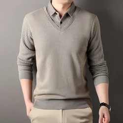 Vintage Sweaters Men's Fleece Polo Collar Pullover Fashion Casual Thick Polo Shirts Slim Fit Korean Mens Top Clothes