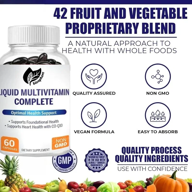 Full Spectrum Vitamins and Minerals, Containing A Mixture of 42 Fruits and Vegetables, Easy To Absorb (60 Vegan Capsules)