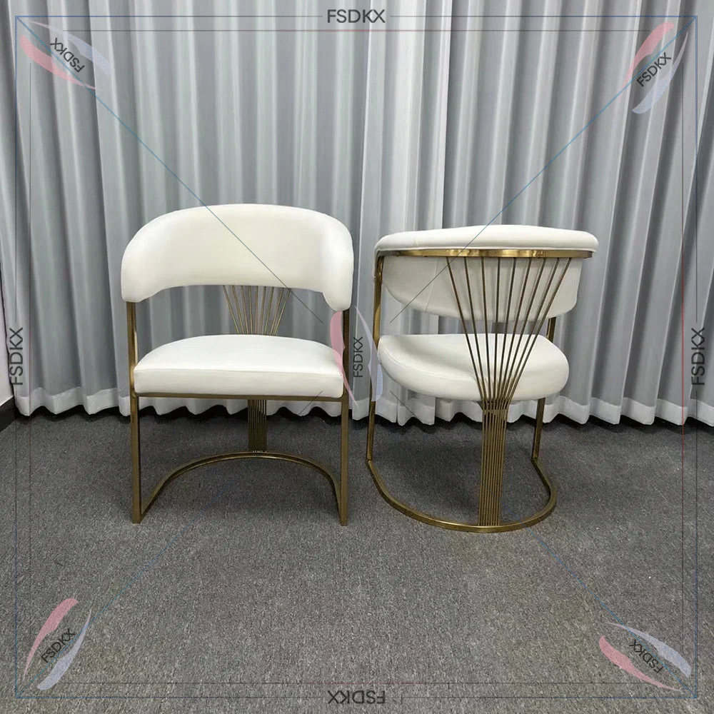 Hot Sale Modern Luxury  Dinner Chairs White Golden Party Rental High Back Stainless Wedding Chairs