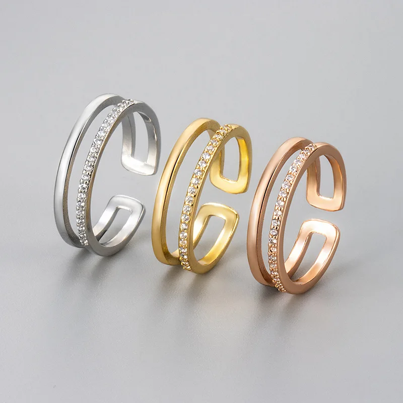 925 Sterling Silver Women Diamond Ring Simple Design Unique Style Everyday Versatile DoubleLayer Open Index Finger Ring