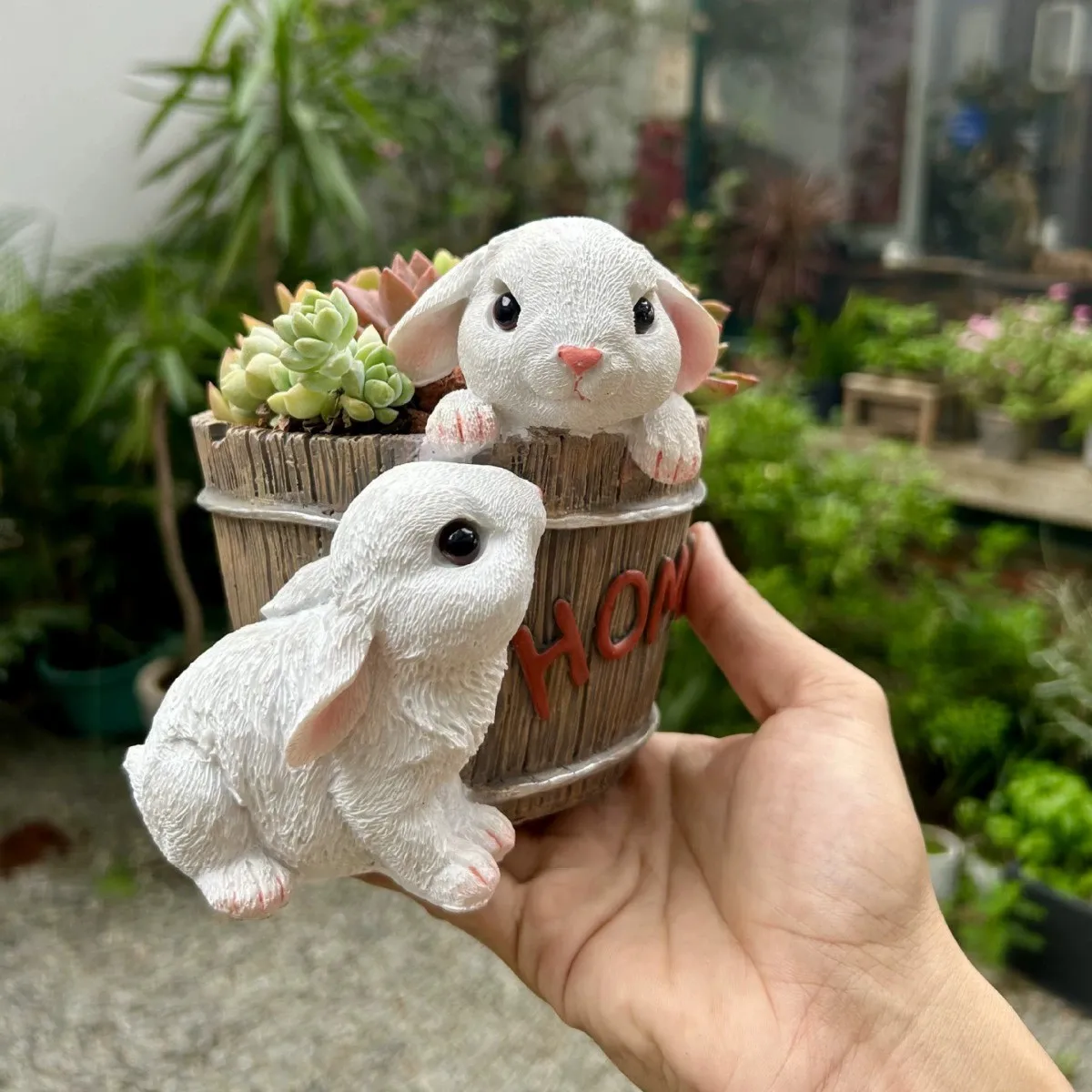 Cute Rabbit Succulent Plant Pot Indoor Outdoor Garden Tabletop Decoration Balcony Terrace Creative Resin Modern Figurine