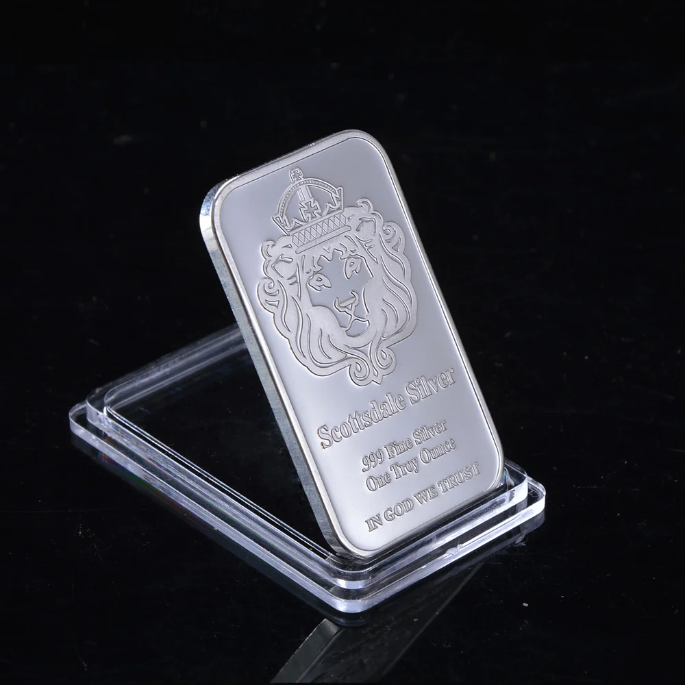5pcs Crown Lion Replica Metal Bars Bullion In God We Trust Souvenir Coin Medal Gifts For Collection Home Decor Display