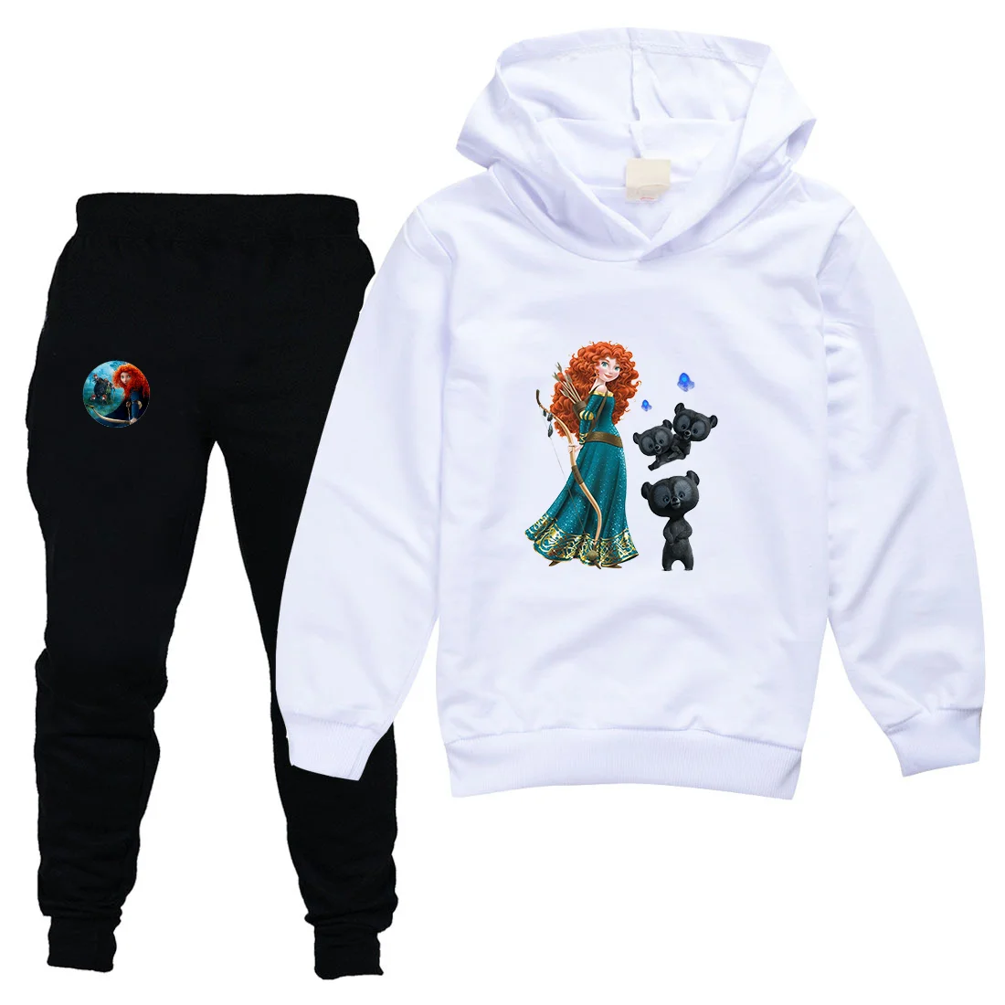 

Disney Brave Boys Girls Casual Thin Hoodies Black Pants Children Teen Outerwear Clothing Sets Kids Sportswear Suits