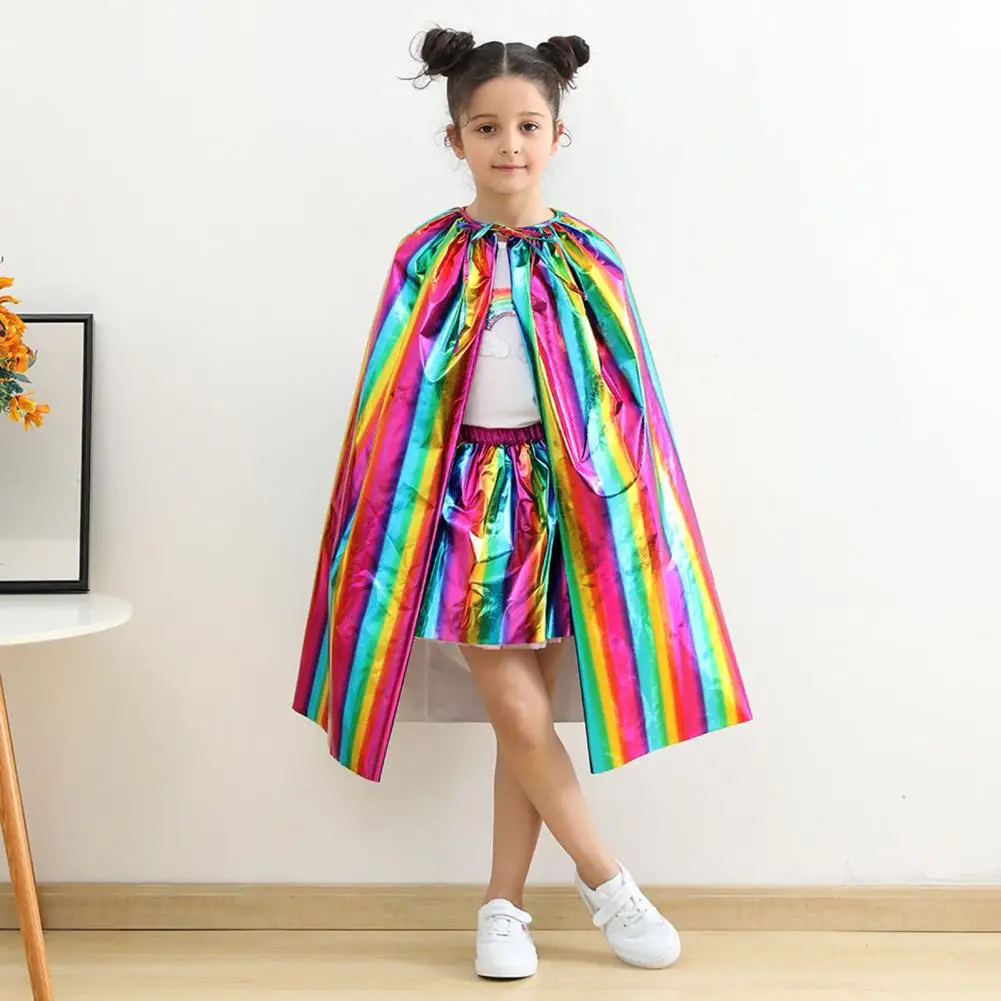 

Rainbow Children's Cloak Halloween Cape Shiny Glossy Kids King Prince Robe Cloak Costume Children Birthday Party Cosplay Cloak