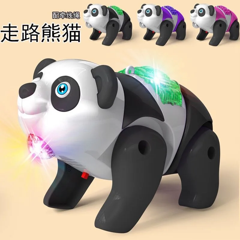 Elektrisch wandelpanda-speelgoed met koel licht en geluidsriem Gloeiende panda voor kinderen Leren lopen Speelgoedcadeau