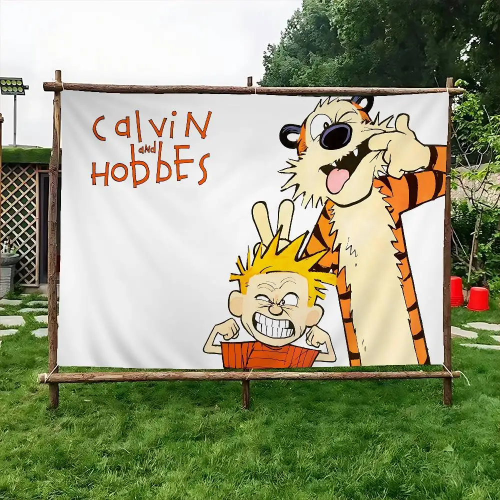 Cartoon Calvin And Hobbes Art DIY Flag For Family Group Photo Living Room Home Dorm Decor Wall Art Decor Banner