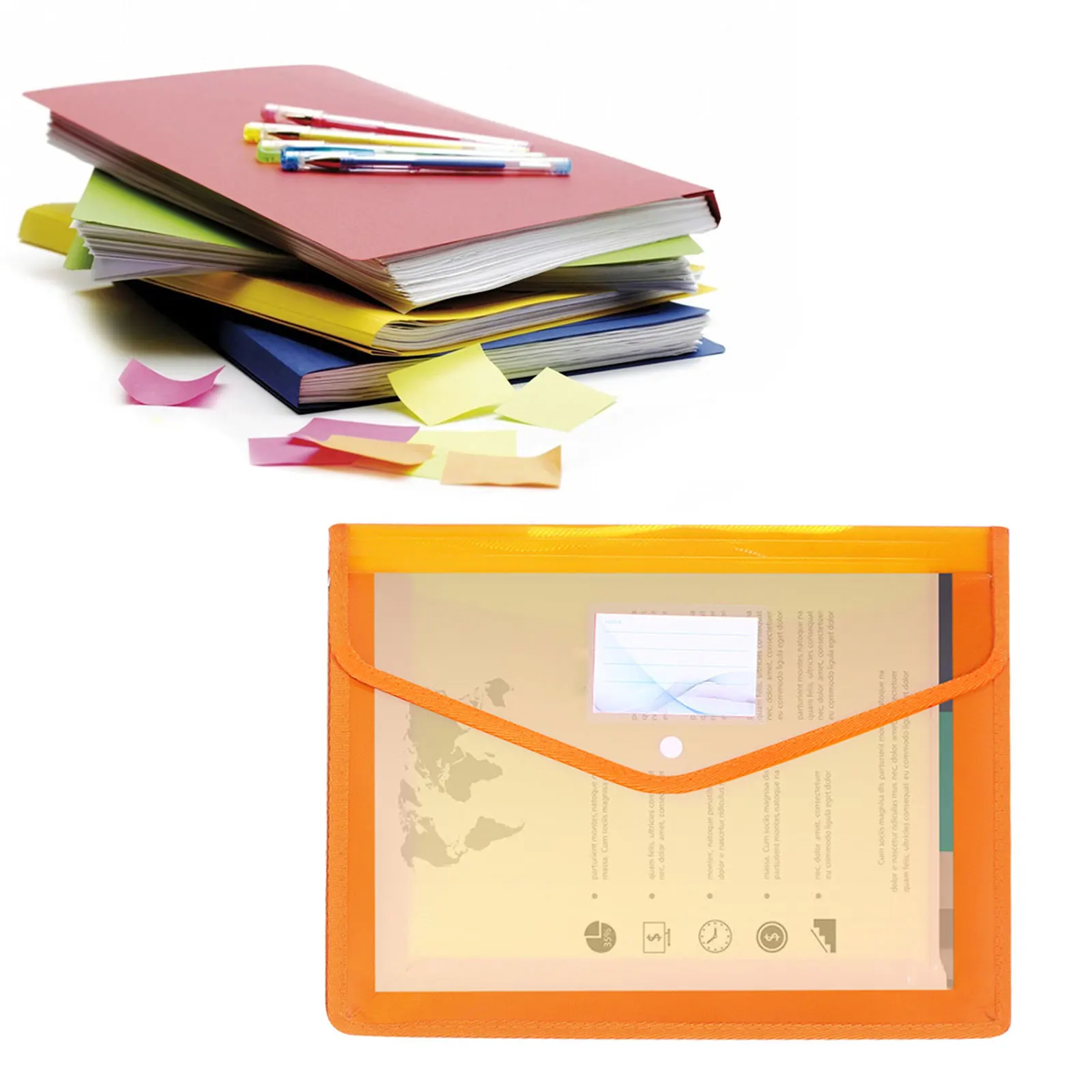 

3pcs Waterproof Pvc File Folder A4 Document Storage Organizer Transparent Buckle Folder Oil Proof Press Button Envelope Holder