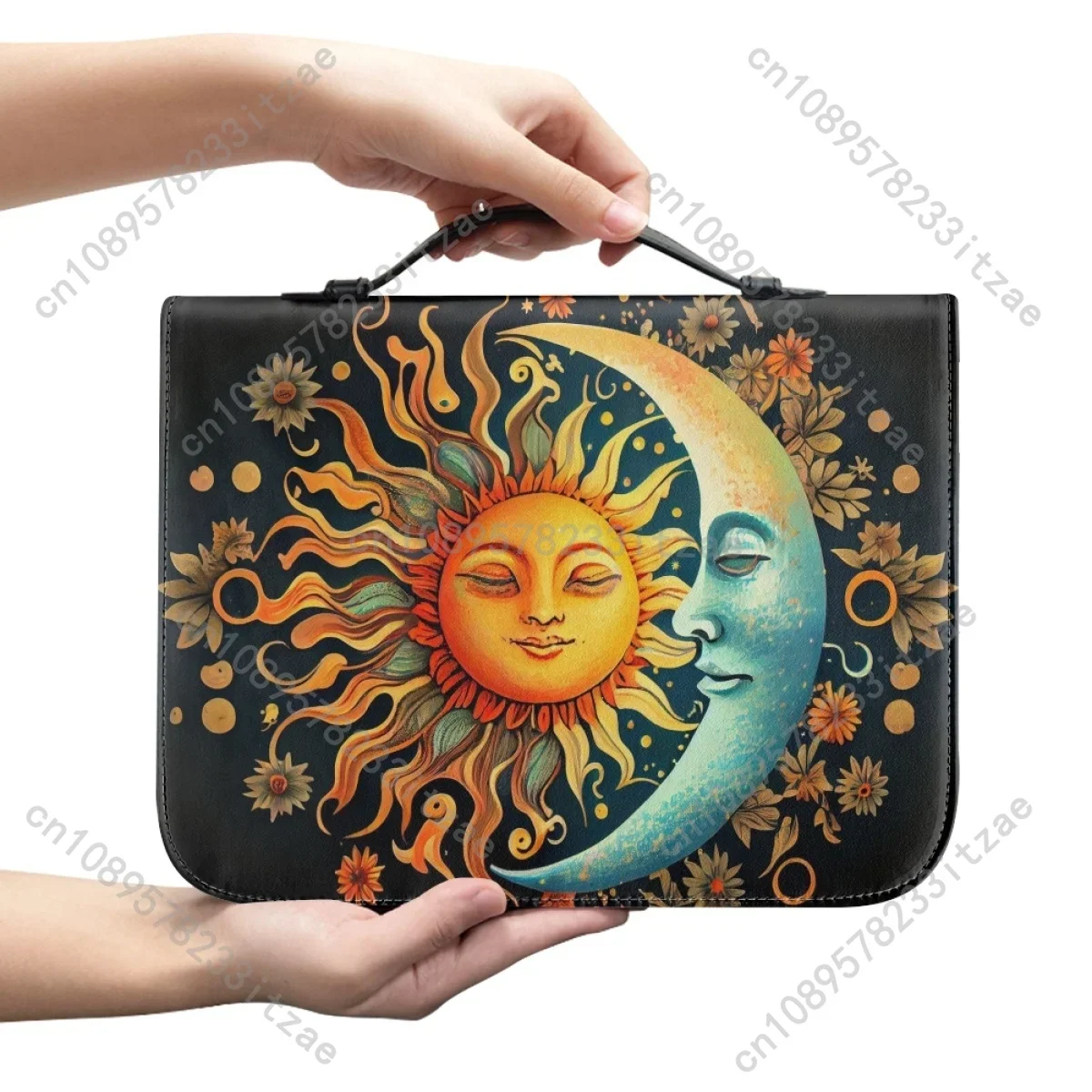 Moon and Sun Print Handbags for Women Custom Leather Bible Cover Case High-quality Christian Bible Study Book Holy Storage Boxes