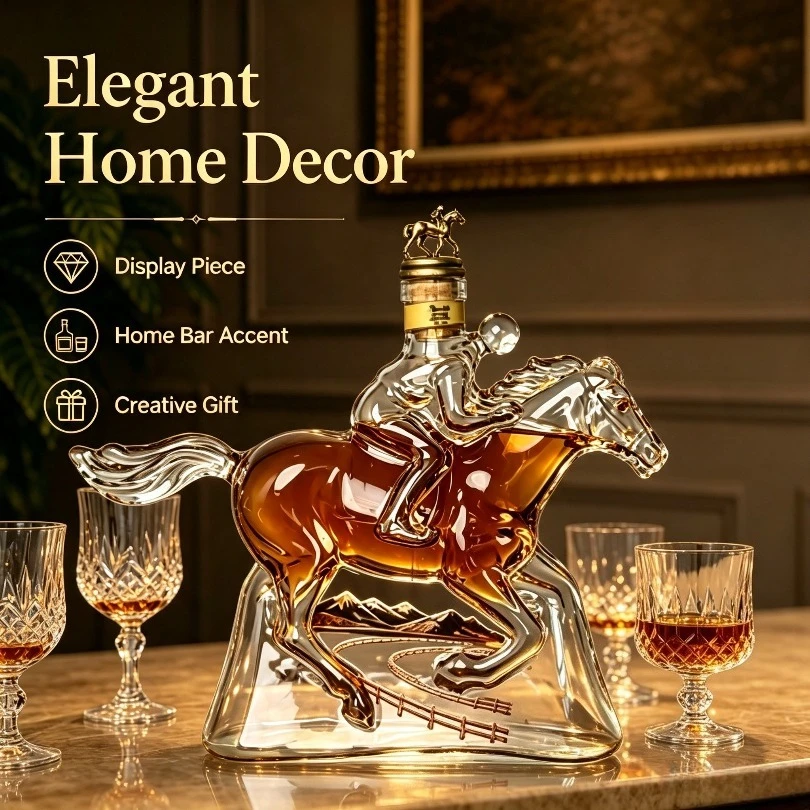 Novelty Running Horse Glass Wine Decanter,Amber Whiskey Storage Bottle,Premium Decorative Liquor Flask for Men Gift Home Display