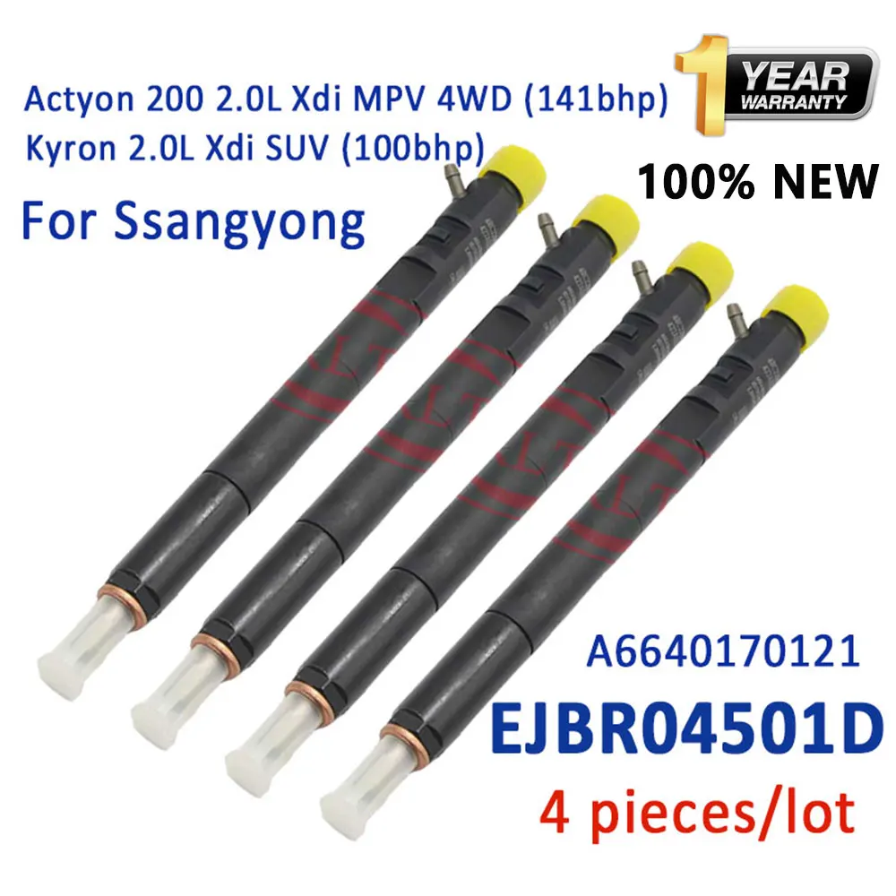 4PCS 6640170121 For Actyon EJBR04501D Diesel Fuel Injector A6640170121 For Ssangyong Kyron 4501d Euro 4
