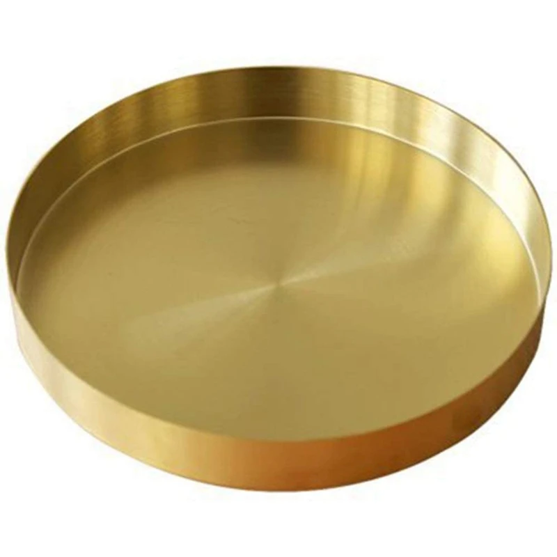 Round Gold Tray,Metal Decorative Tray Makeup Tray Organizer for Vanity,Bathroom,Dress,Matte Brass Finish, 11.8 Inch