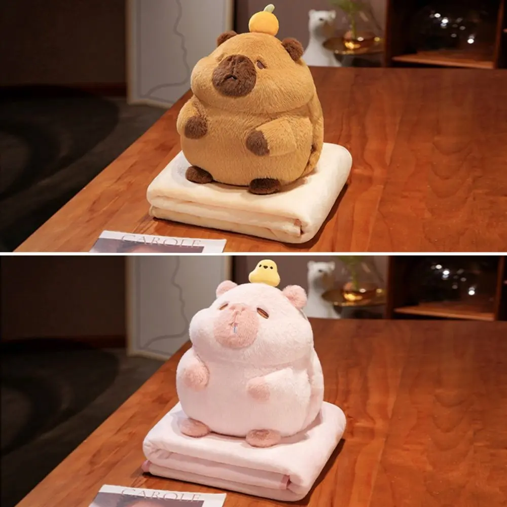 Wskins-Oreiller à main Capybara avec couverture, oreiller de sieste multifonctionnel, peluche au beurre, jouet doux mignon, jouet moelleux Anime