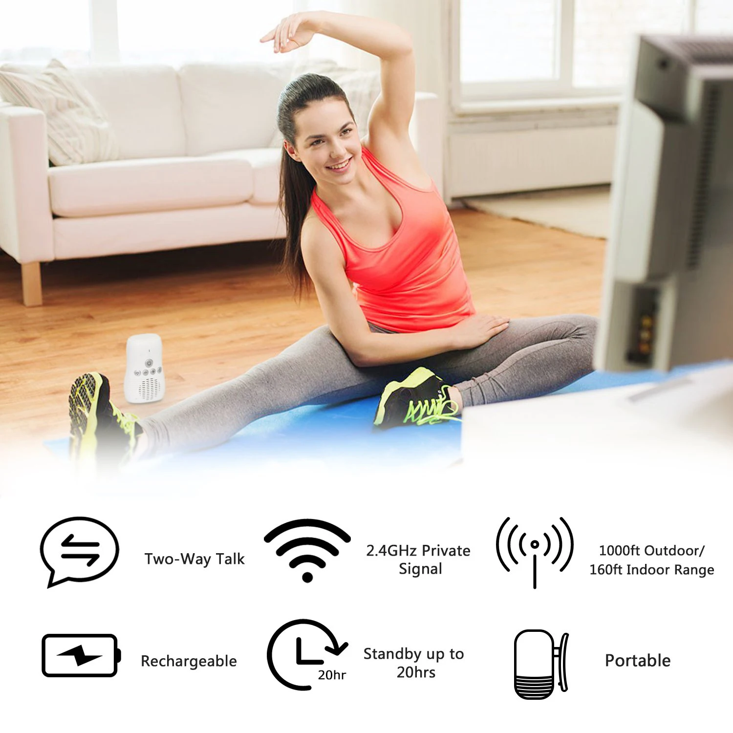 جهاز مراقبة الأطفال اللاسلكي ، صوت صغير محمول ، وظيفة صوت ثنائية الاتجاه ، اتصال داخلي ، بطارية قابلة لإعادة الشحن ، صوت GHz