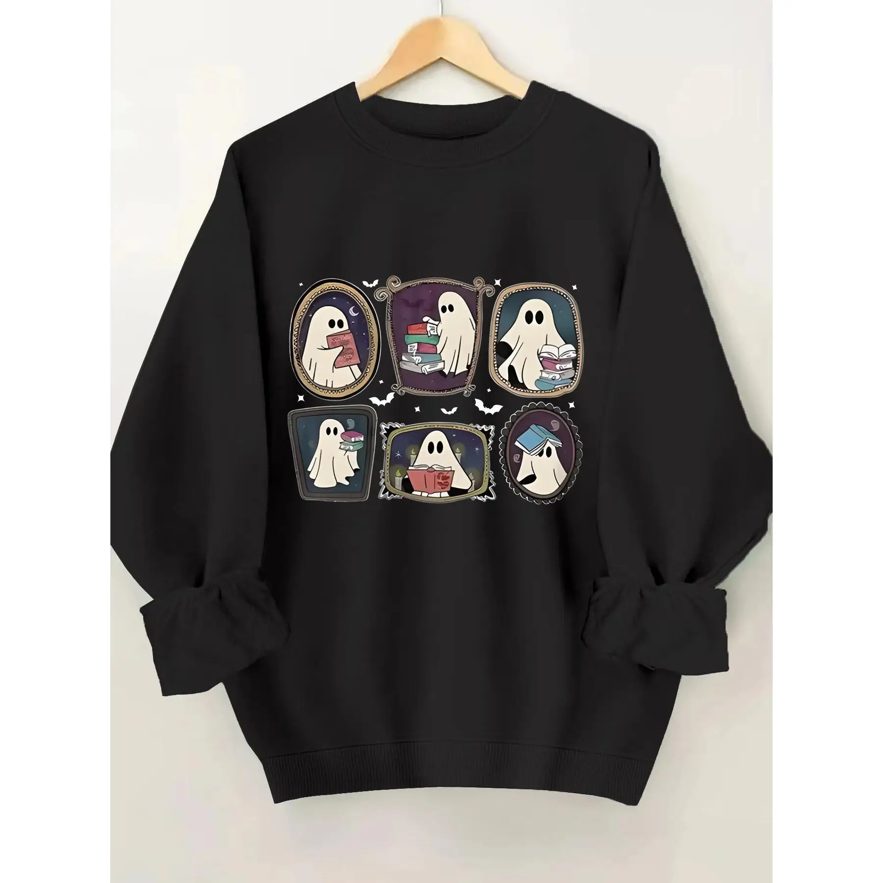 

Book Lover Ghost Sweatshirt Spooky Halloween Reading Bookish Ghost Jumper Funny Halloween Costume Men Women