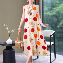 New Casual Vintage Summer Dress Vestido Print Natural Regular Sleeveless O-neck Cotton Dresses Women Clothing Plus Size