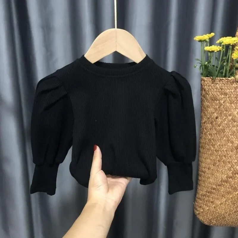 Spring Autumn Girls Blouse Solid Color Long Puff Sleeve Shirts Kids Cotton Shirt Baby Toddler Girl Tops Tee Children Clothes