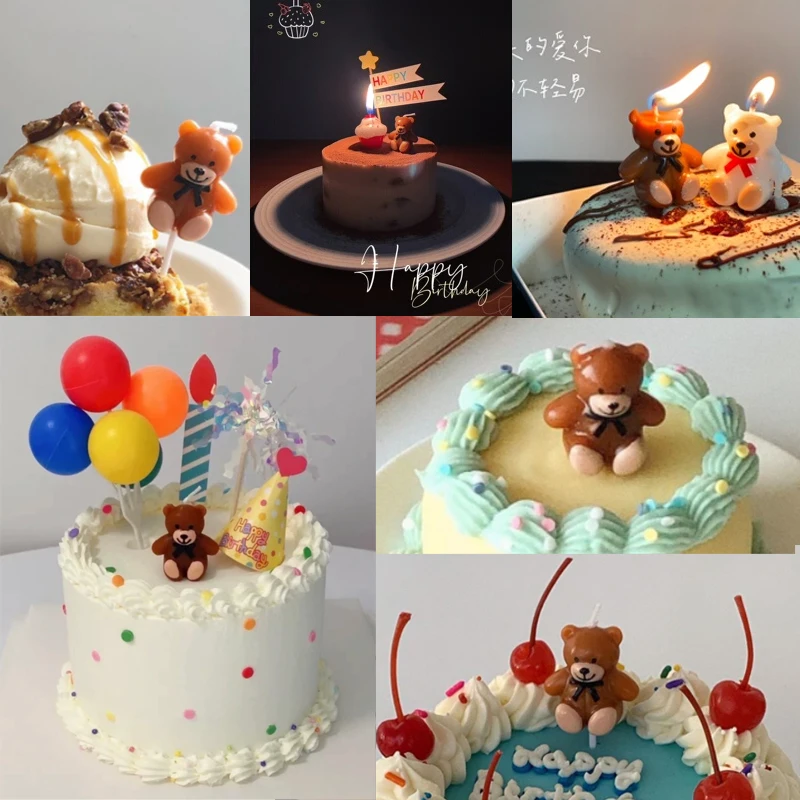 Baby Bear Candle Cute Teddy Bear Cartoon Candle Birthday Party Decoration Birthday Cake Plugin