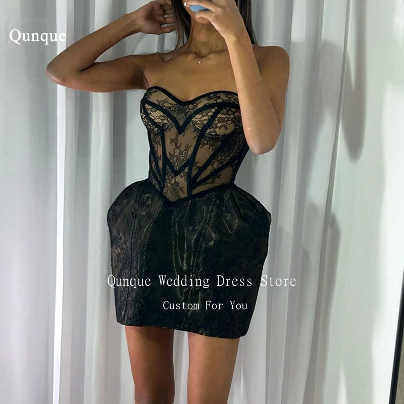 

Qunque Customized Cocktail Dresses Lace Short Vestidos De Festa Corset Back Sexy Evening Dresses Woman Elegant Pary Club Gown