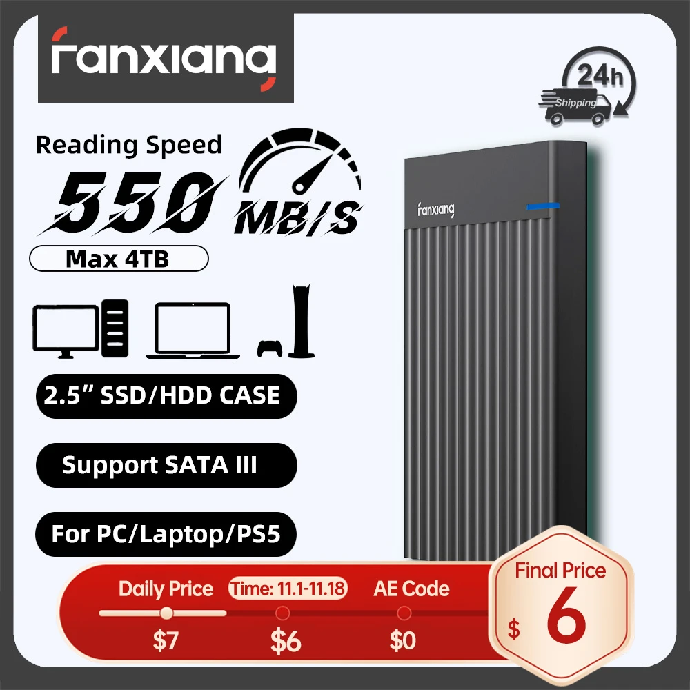 Fanxiang 2.5'' External Hard Drive Enclosure USB3.0 to SATAIII 5Gbps Hard Disk Case for 2.5 inch HDD/SSD SATA Box HDD Enclosure