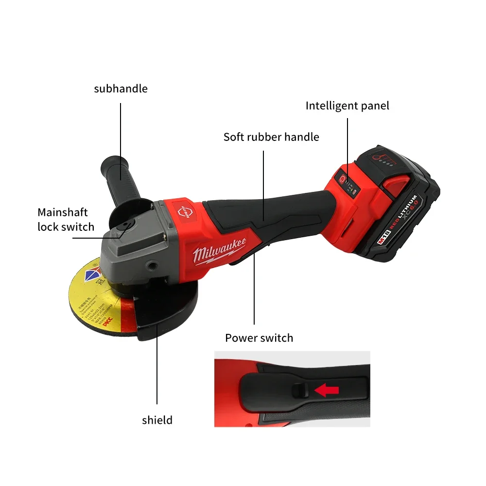 

Milwaukee 100/125mm Brushless Angle Grinder Polishing Cutting Machine No-Lock Paddle Switch Electric Cordless Power Tools
