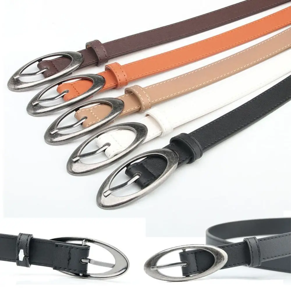 Fashion PU Leather Belt Elliptical Thin Buckle Waistband Alloy buckle Waist Strap Women