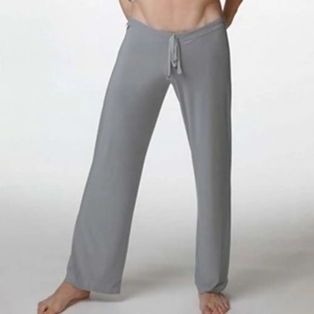 Pijama de seda e leite fino masculino cintura baixa perna reta, calça de ioga com cordão, calça casual para dormir, verão