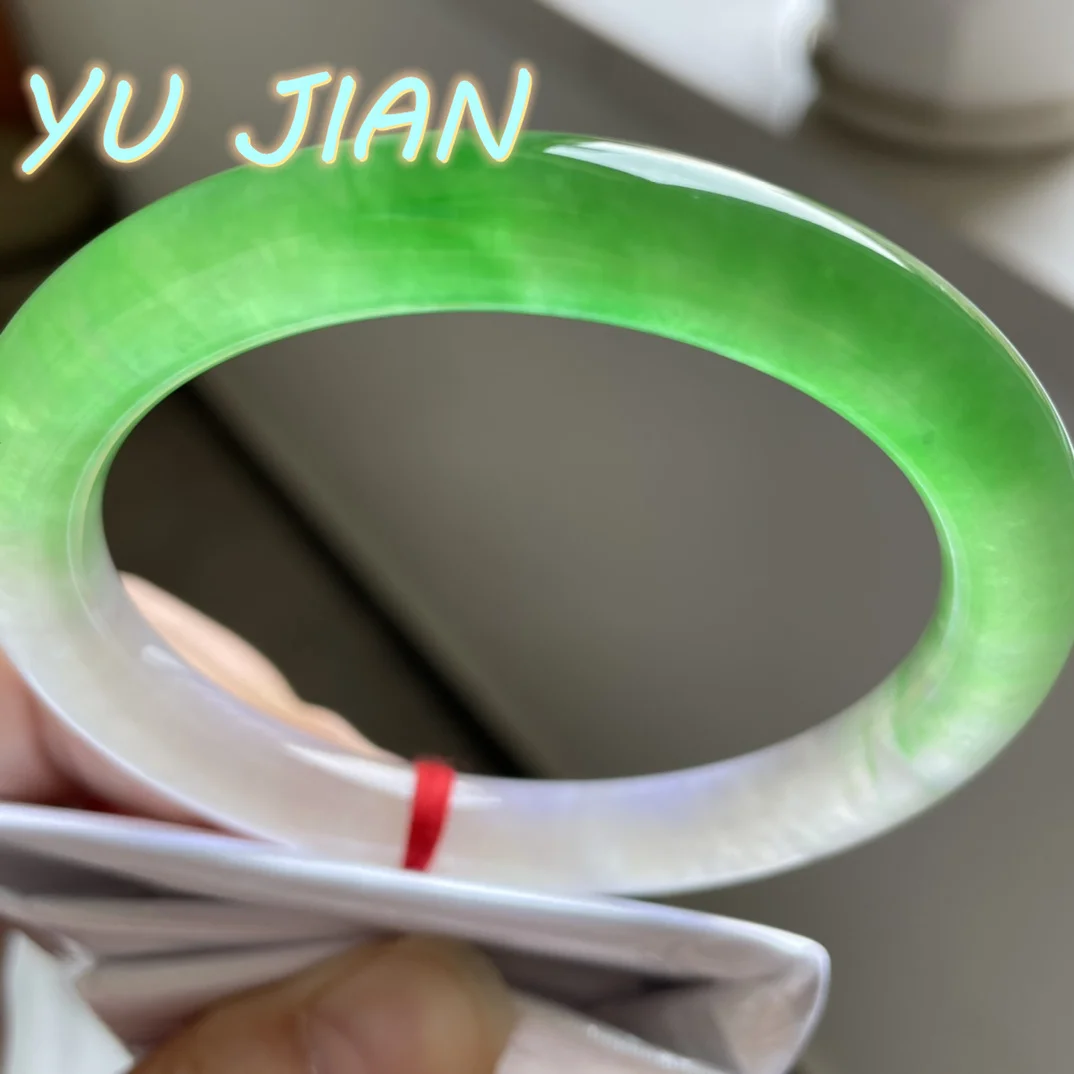 Mais novo luz de semente de gelo verde perfeito barra redonda jadeite pulseira jade elegante nobre flor flutuante handring jóias finas