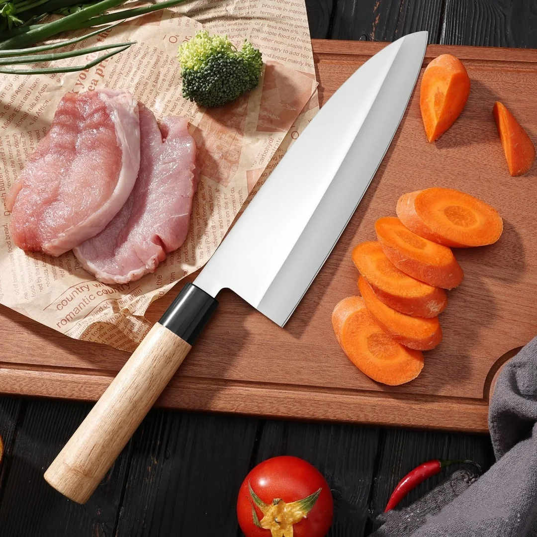 

Кухонный нож из нержавеющей стали, нож для рыбы, нож для мяса, кухонный нож с ручкой из цельного дерева, универсальный нож для ресторана и домашнего использования